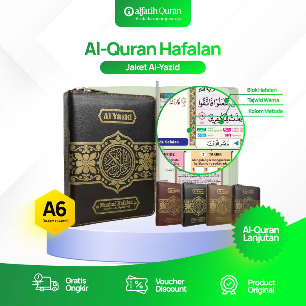 Al-Quran Hafalan Al-Yazid A6 blok warna jaket resleting kecil rasm utsmani Quran mudah hafal