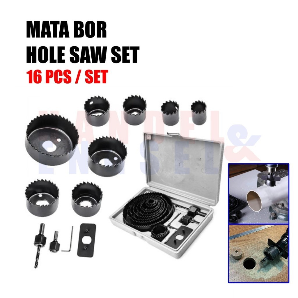 Mata Bor Hole Saw Kit 16 pcs Hole Saw Kit Set 16Pcs Mata Bor Pelubang Kayu PVC Hidroponik