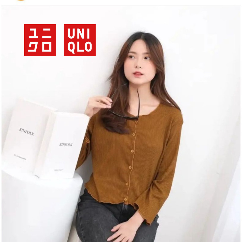 Cardigan Crop Rajut UNIQLO Perfect RIB Melar Full Label COD