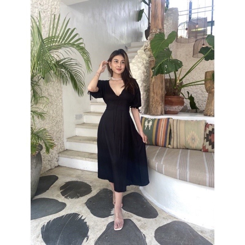 MIDI DRESS - WHITE DRESS - KOREAN DRESS - V NECK DRESS - DRESS PARTY - RAYON DRESS/ GAMIS MODEL BARU