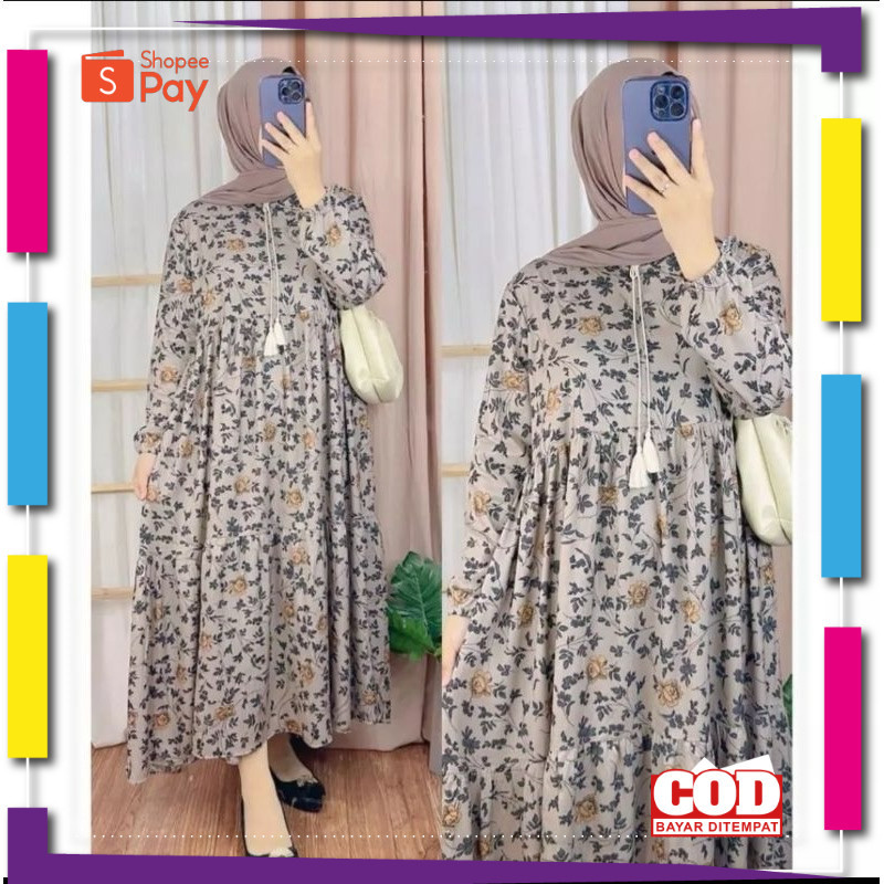 [PREMIUM BIG SALE] Kolinda Midi Dress / Midi Dress Jumbo Kekinian / Gamis Rayon Kekinian