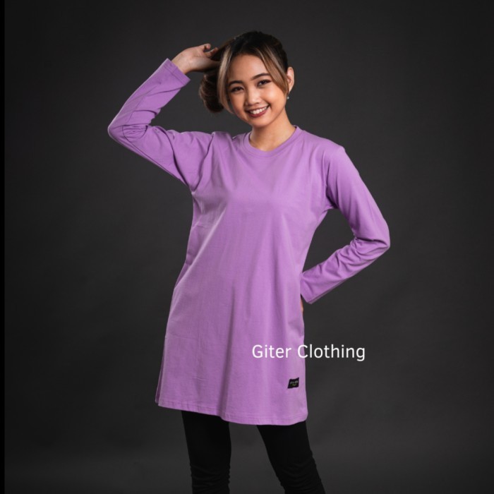 Tunik Kaos Giter Tunik Kaos Polos Muslimah Panjang Kaos Oversize - green sage, S
