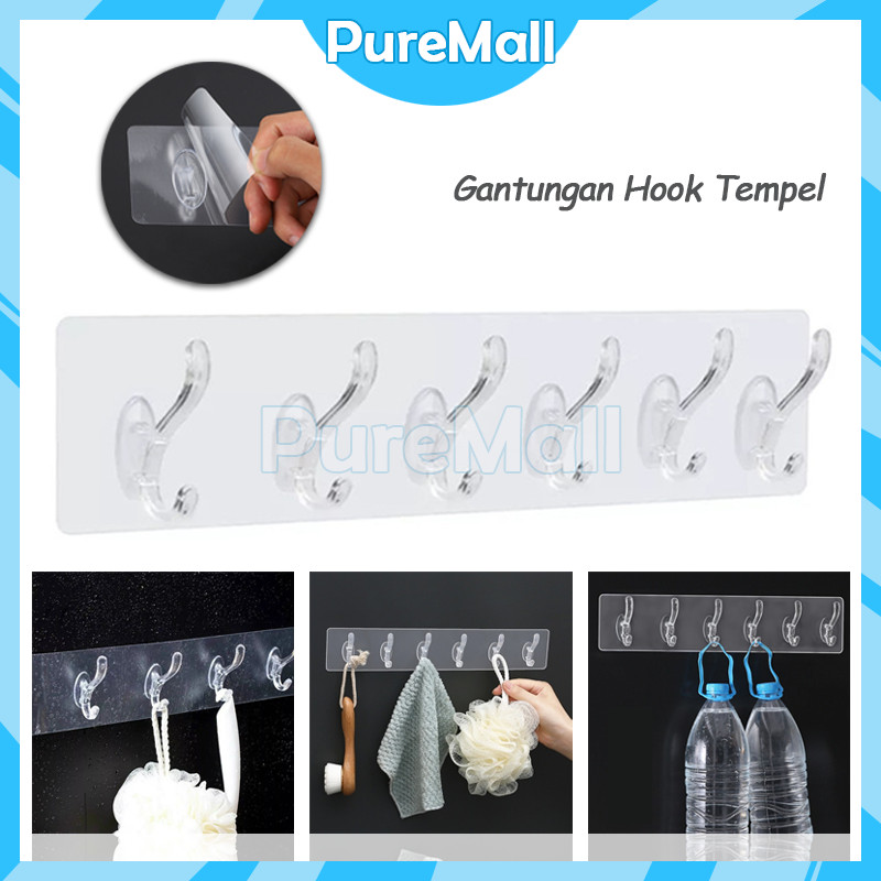 Gantungan Hook Tempel / Gantungan Tempel Transparan 6 Hook Tempel