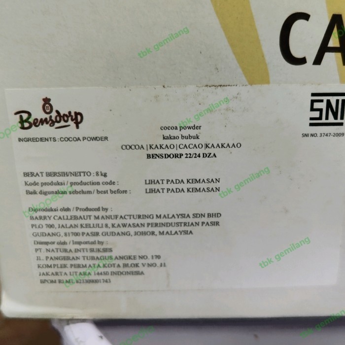 

Bensdorp coklat bubuk fat 22/24 kemasan 8kg
