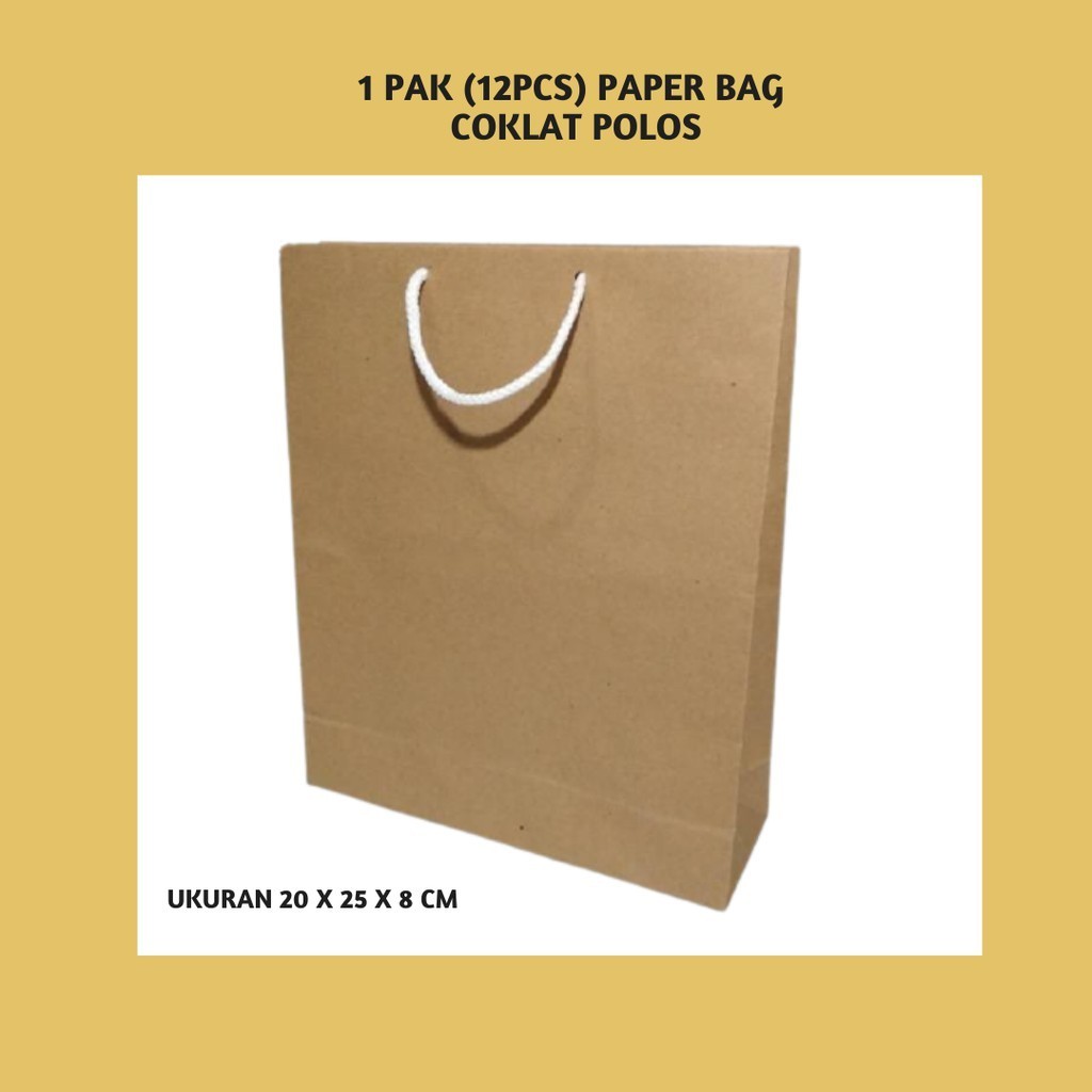 

12 Pcs Paper bag coklat polos 20 x 25 x 8 cm