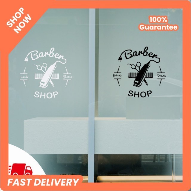 WALL STICKER BARBERSHOP CUTTING STIKER DINDING KACA BARBERSHOP-BS01