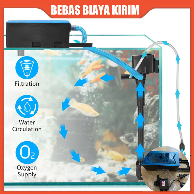 Filter Air Aquarium Gantung 15W 1200L/Jam Penyaring Akuarium Aquascape Filter Pompa Komplit Top Filt