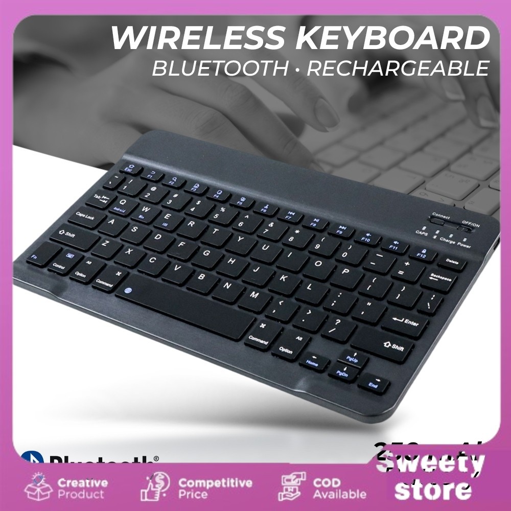 Wireless Bluetooth Keyboard Rechargeable 10 Inch/Papan Tombol Bluetooth Keyboard Komputer, Laptop
