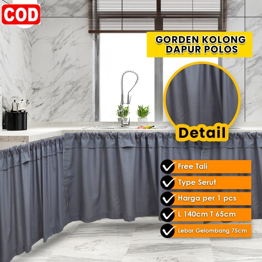 Gorden Kolong Dapur Tirai Dapur Gorden Poni Motif Polos Minimalis