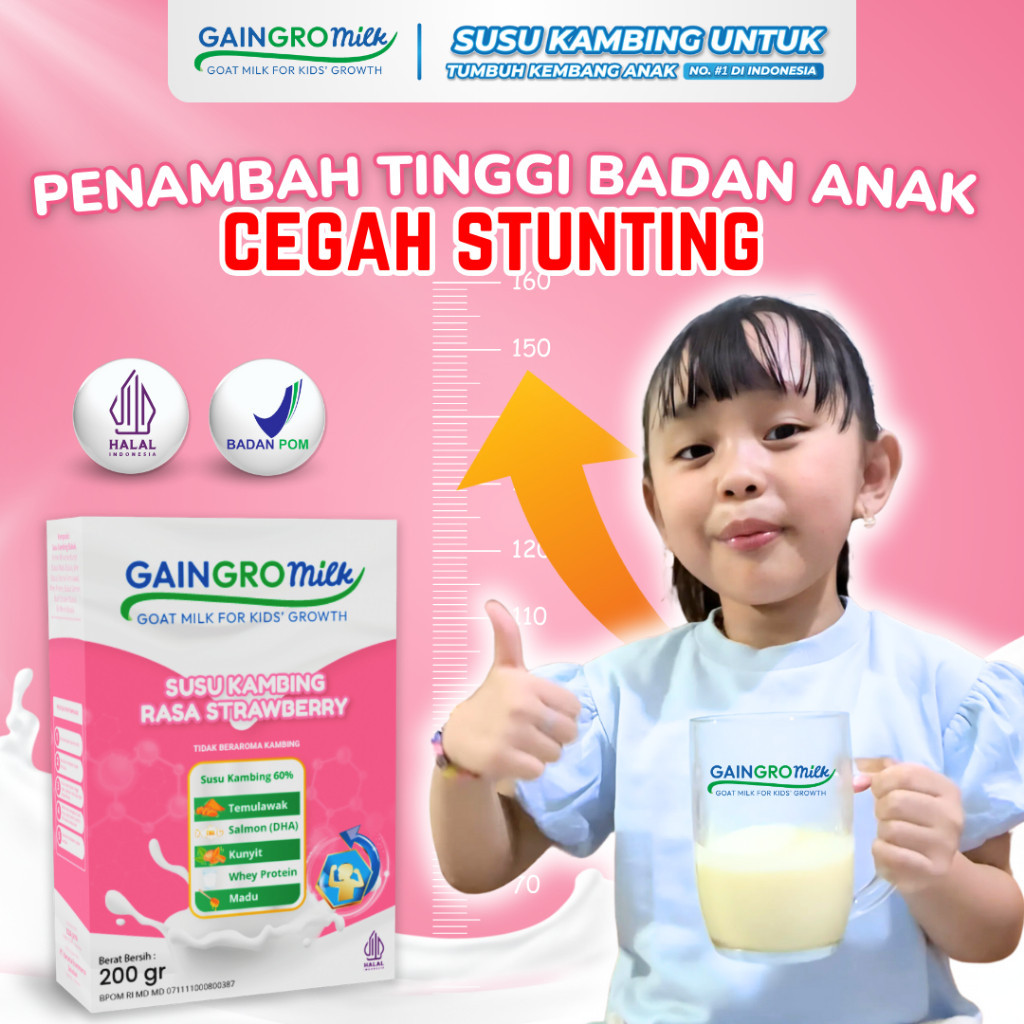 

GAINGRO MILK STRAWBERRY Susu Kambing Rasa Strawberry Penambah Tinggi Badan Anak joyskincare.bekasi
