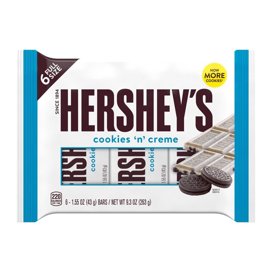 

Cokelat HERSHEY'S Cookies n Creme isi 6 pack 263gram asal Amerika USA