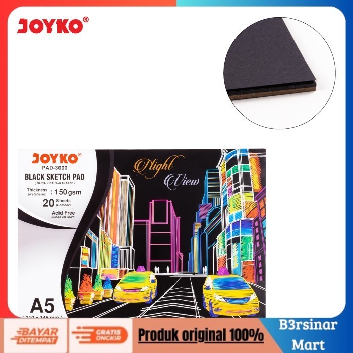 

[KUALITAS TERBAIK] Joyko Black Sketch Pad Buku Gambar Sketsa Hitam 150 gsm 20 Sheets - PAD-3000