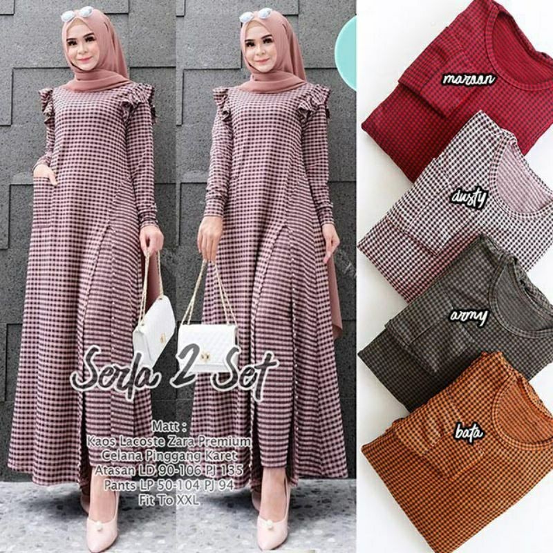 Setelan celana wanita kaos zarra kotak kotak SERLA SET by Fashion hijab solo
