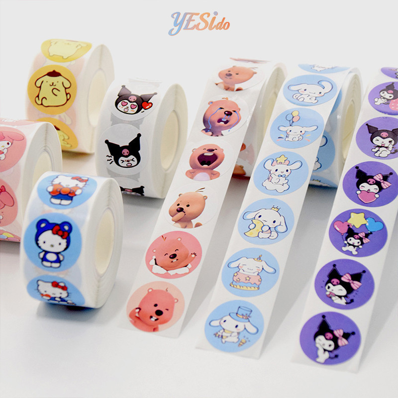 

COD✨ Stiker Kartun Sanrio Stiker Penyegel Melodi Kuromi Stiker Bulat Lucu-YES