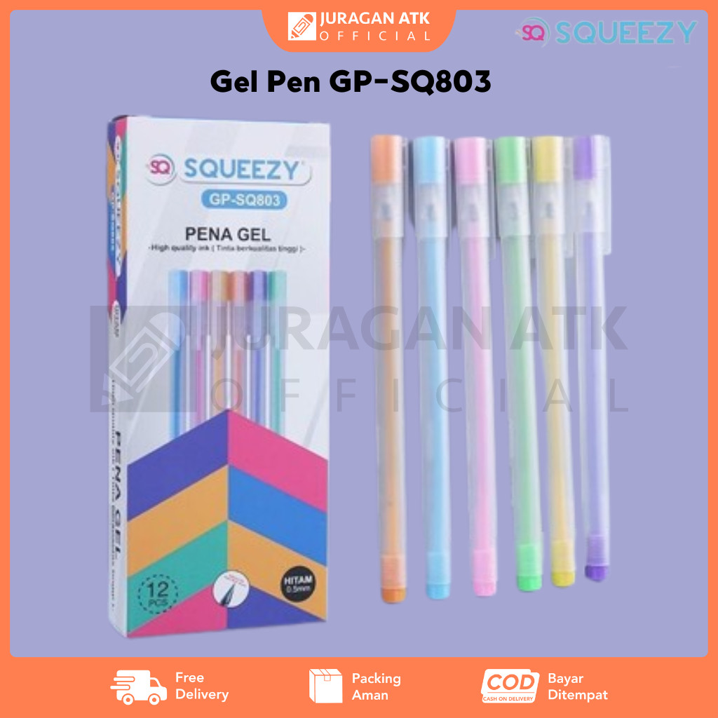 

Pulpen Gel Pen Squeezy 0.5mm Tinta Hitam GP-SQ803 (1Pack Isi 12Pcs)