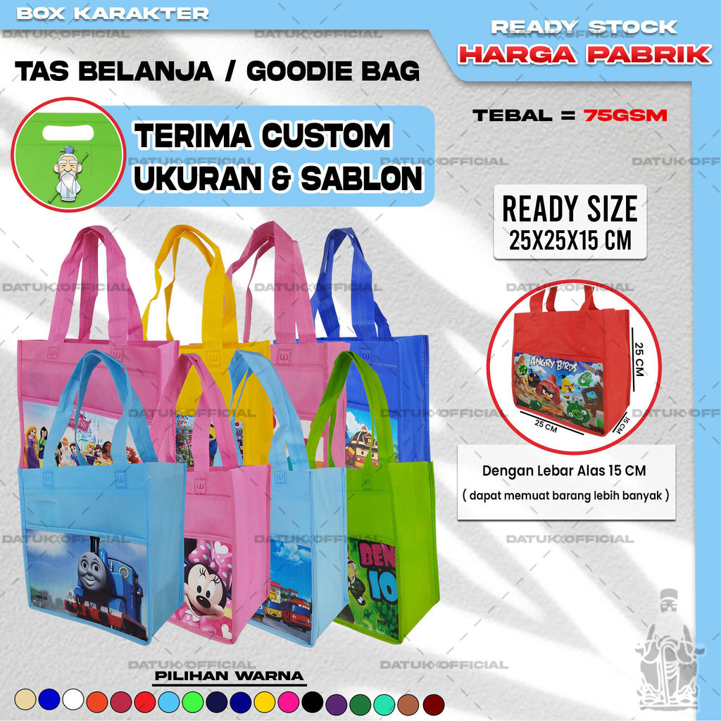 

Goodie Bag Karakter Tas Ulang Tahun Anak Spunbond Handle Box Ukuran 25x25