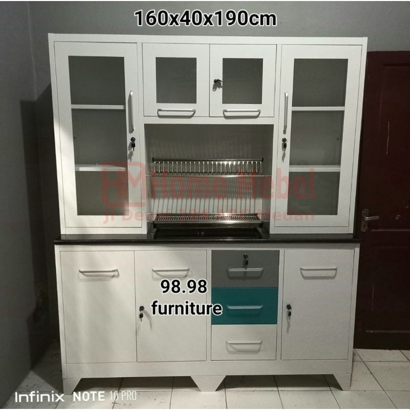 PROMO TERMURAH Lemari Dapur Besi Import / Lemari Makan Plat-Uk.160x40x190 - Ada tambahan Rak piring 