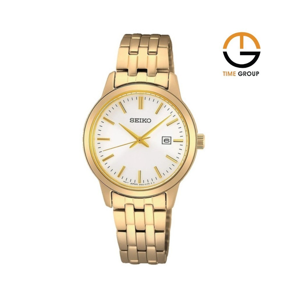 JAM TANGAN WANITA SEIKO CLASSIC SUR412P1 ANALOG GOLD WHITE STAINLESS STRAP ORIGINAL