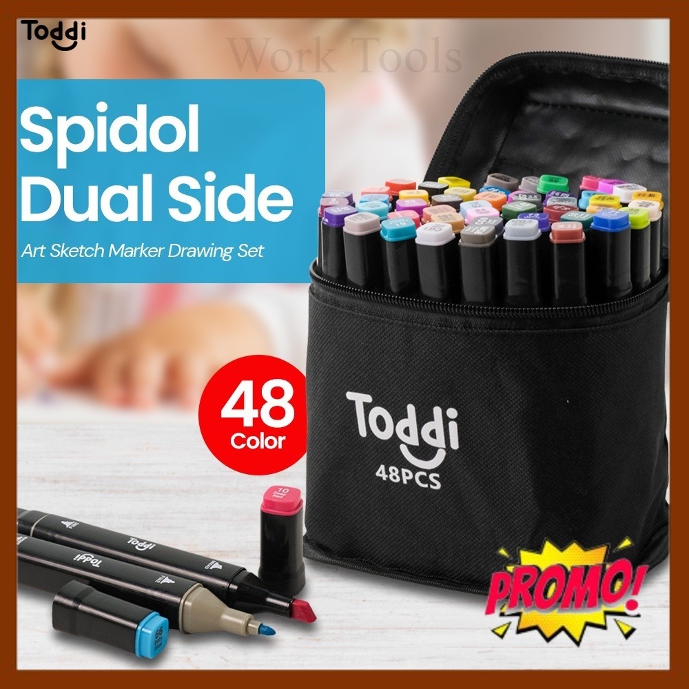

Spidol Dual Side Fine Art Brush Art Marker Set 48 Warna - Black