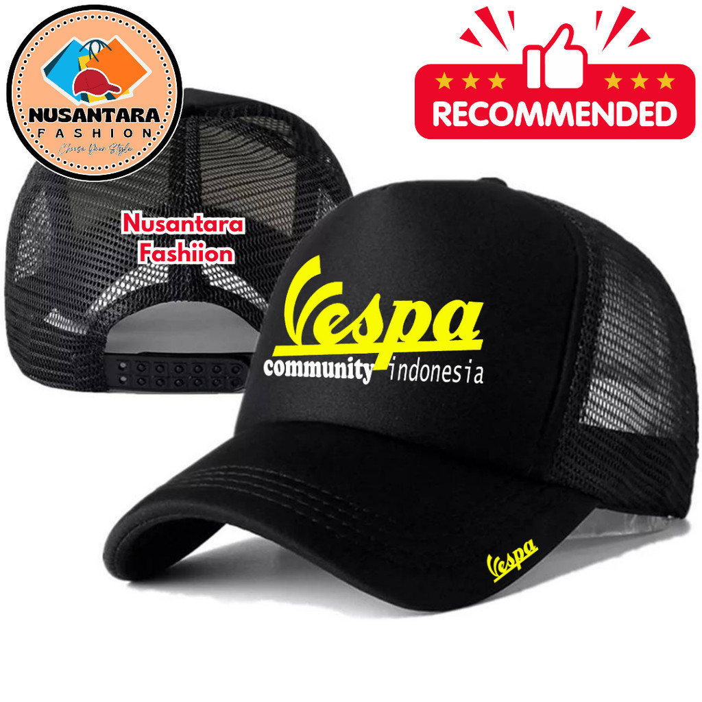 Nusantara Fashiion Topi Trucker VESPA - Topi Distro VESPA Logo - Topi VESPA Premium - Topi Pria Dewa