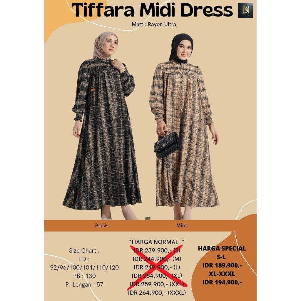 READY STOK TIFFARA MIDI DRESS BY NADHEERA LUXURY GAMIS MIDI TERBARU MUSLIM WANITA RAYON