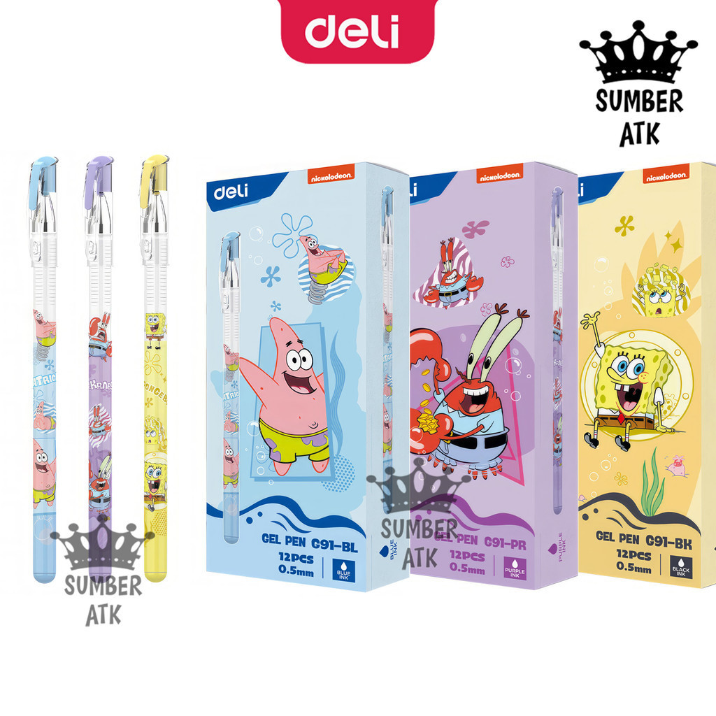 

Deli Pulpen Gel Hitam Spongebob 0.5 mm / School Gel Pen EG91 G91 Black Blue Purple