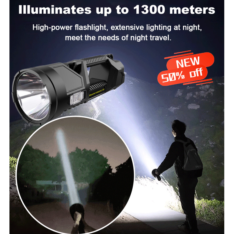 ⚡Kirim dalam 24 jam⚡GRAND SALE Senter LED Super Terang/Jarak Jauh 1000 Meter/Lampu Sorot Outdoor Tah