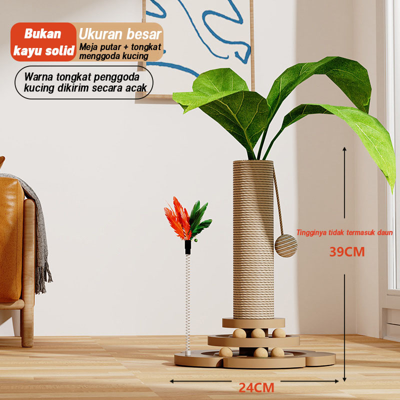 New 4 In 1 Tiang Cakaran Kucing Kayu Solid Pohon Cakaran Garukan Kucing Mainan Interaktif Cat