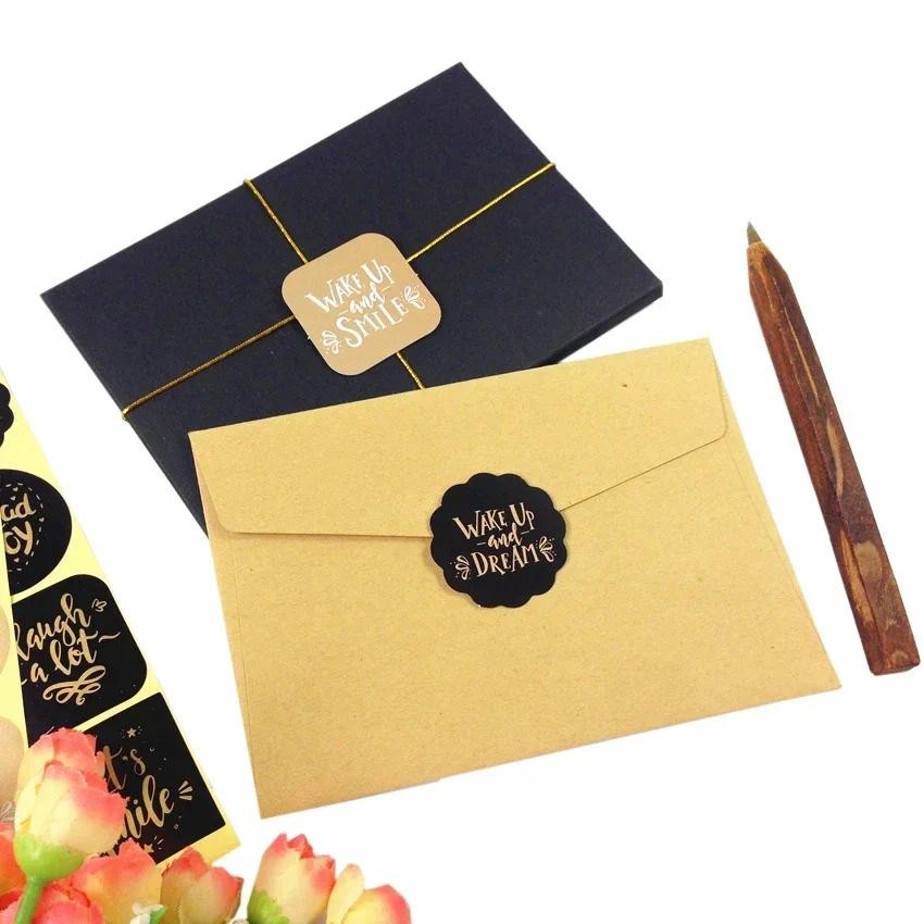 

80pcs/pack White On Brown White And Black Gold And Black English Blessing Three Color To Choose Sealing Sticker