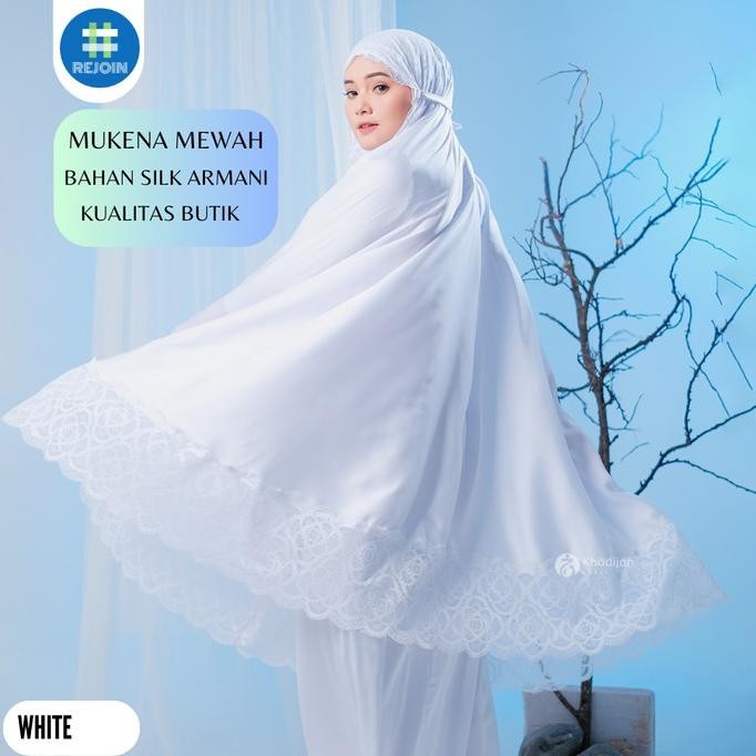 New Mukena Sutera Sutra Silk Armani Putih Mewah  Luxury Dewasa - White