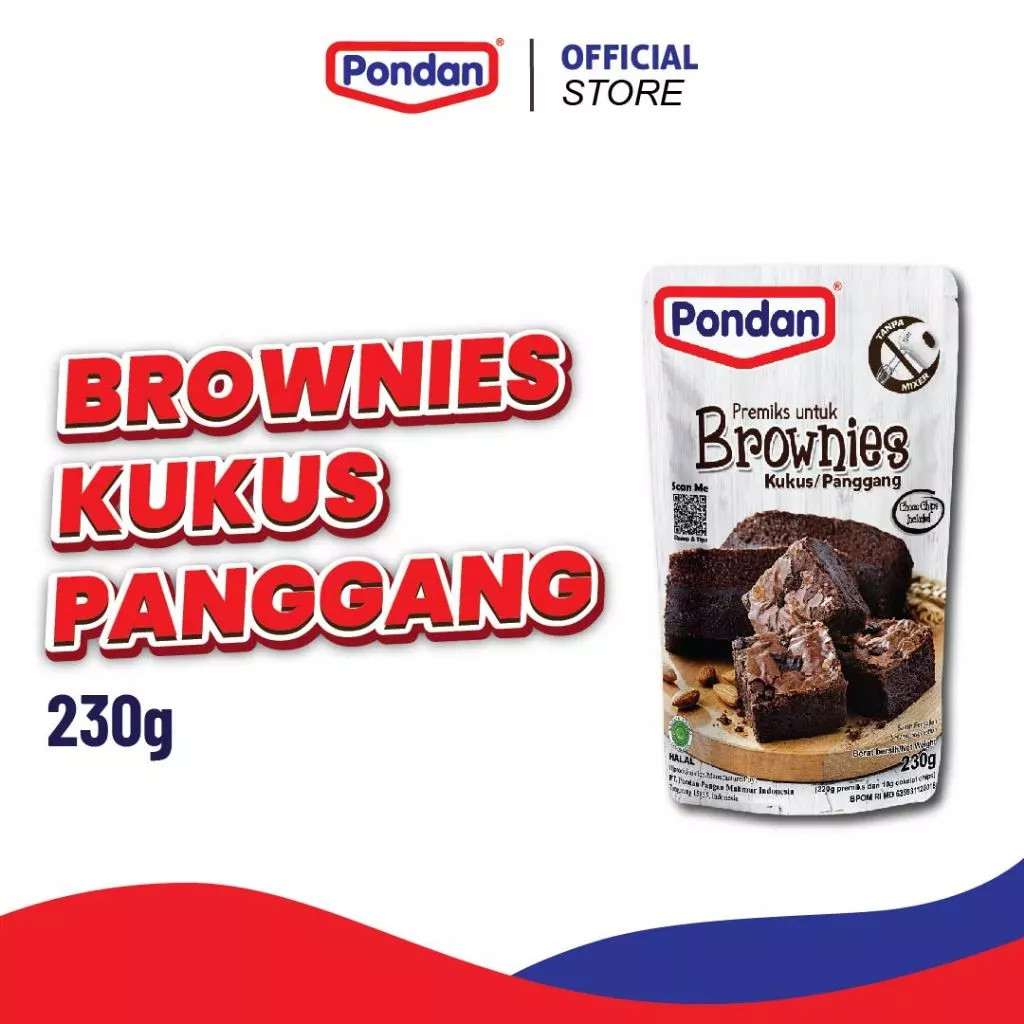 

Pondan Premiks Brownies Kukus 230g adalah produk premiks (bahan campuran) kue instan dari Pondan untuk membuat brownies kukus yang lezat dan mudah.