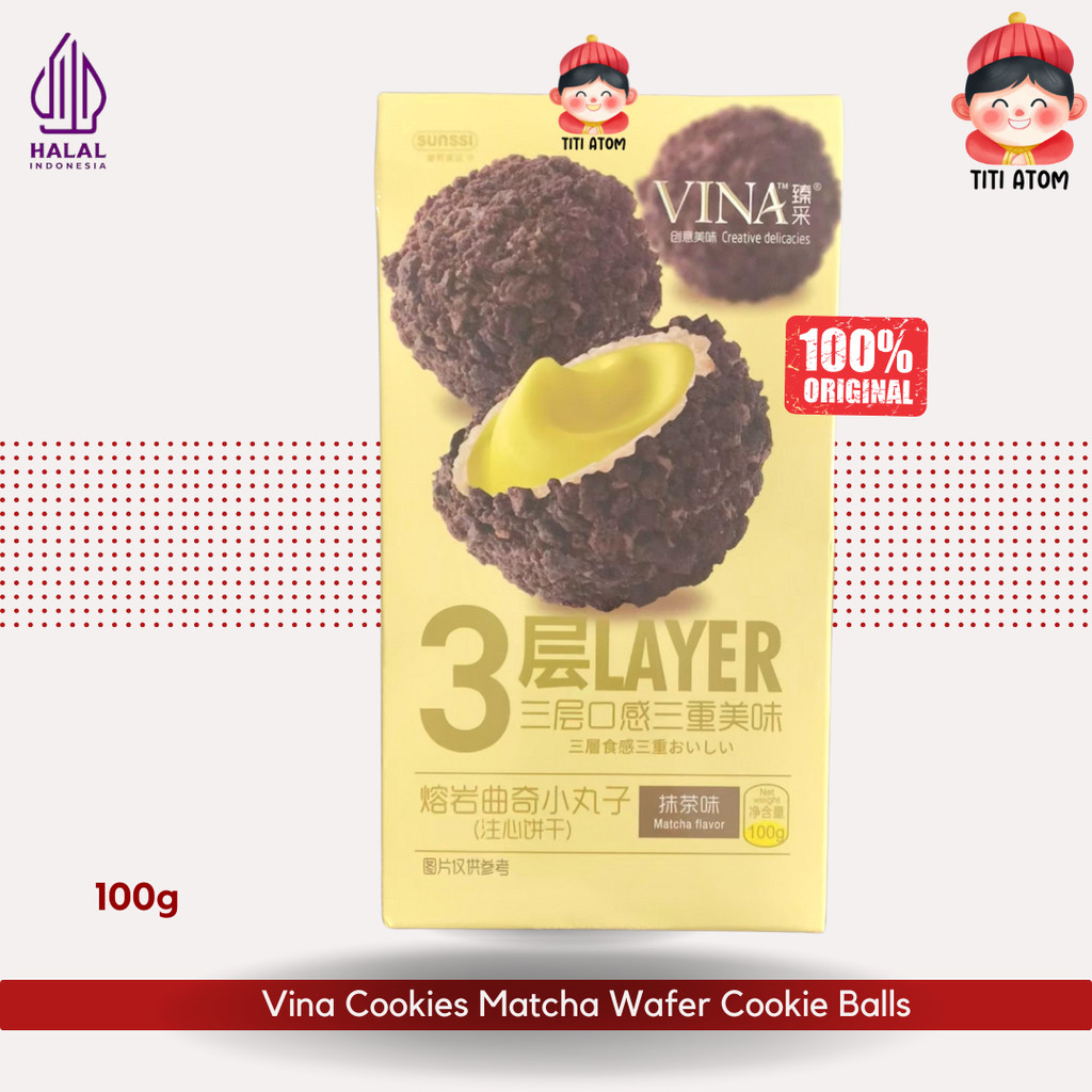 

Vina Cookies Franzzi Matcha Green Tea Wafer Lava Cookie Balls Roka Coklat Bola 100g