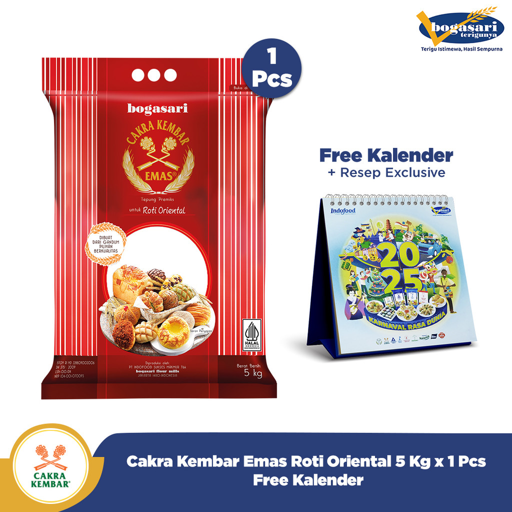 

Cakra Kembar Emas Roti Oriental 5 Kg x 1 pcs + Kalender Meja 2025