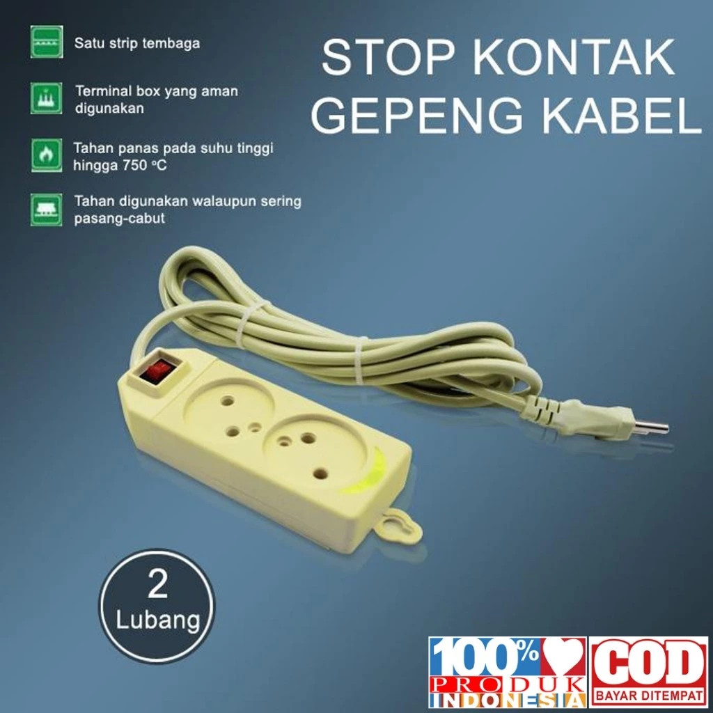 Stop Kontak Listrik Gepeng 2 3 4 5 Lubang + Kabel 3 5 Meter Full SNI + Lampu Indikator Kabel Olor Ol