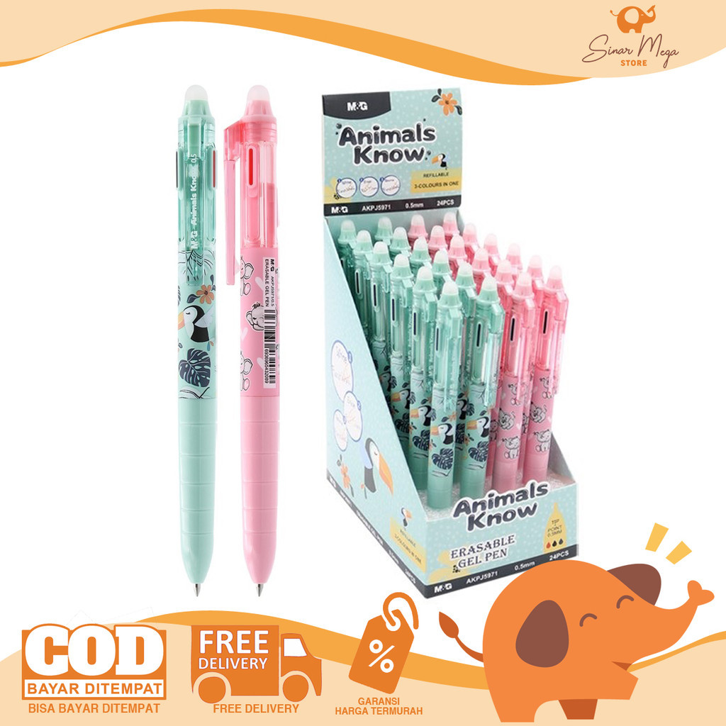 

M&G Erasable Gel Pen 3 Color 0.5mm Animals Know AKPJ5971 - Pulpen 3in1 Bisa Dihapus SATUAN Murah