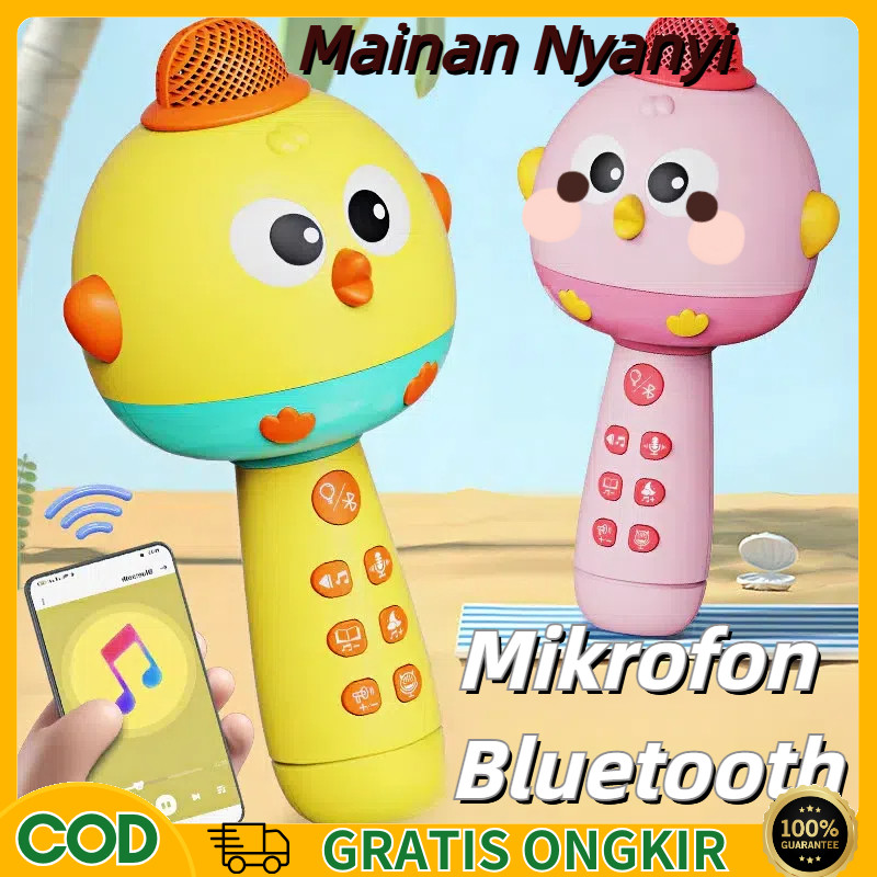 【COD】Mainan Mikrofon Anak , Mikrofon Bluetooth Wireless Dengan Speaker Mainan Karaoke Anak Perempuan