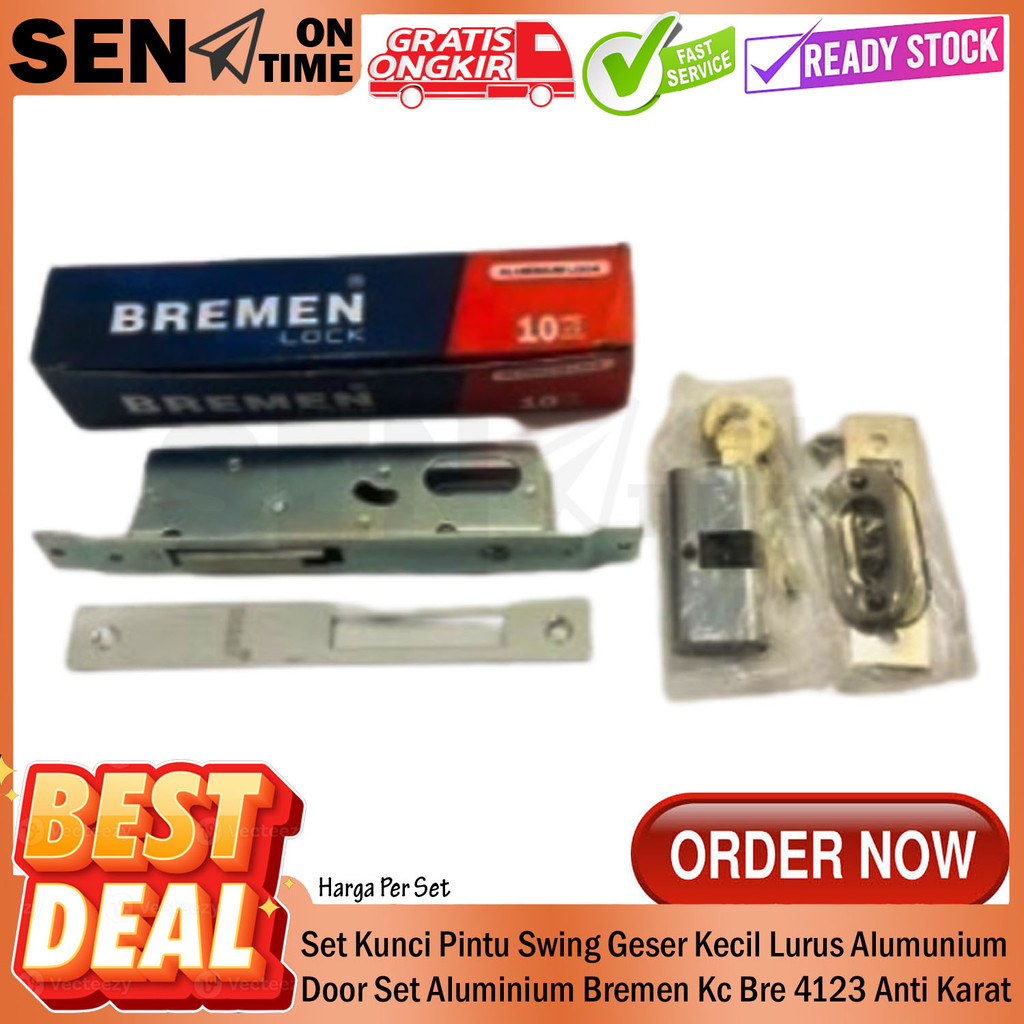 Kunci Swing Bremen 4123 Set Konci Lurus Pintu Lidah Lock Hooklock Door Aluminium Silinder Cylinder S