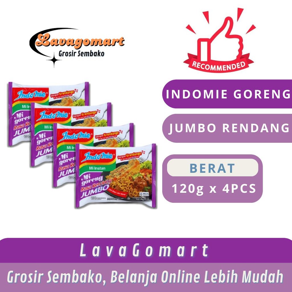 

INDOMIE GORENG JUMBO RENDANG 120g - 4 PCS - LAVAGOMART - BANDUNG