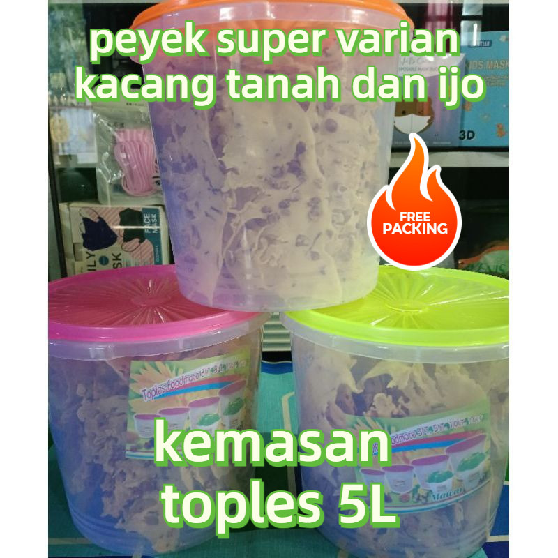 

peyek kacang tanah dan kacang ijo satu toples lima liter gorengan rempeyek paling kriuk renyah gurih enak dan halal