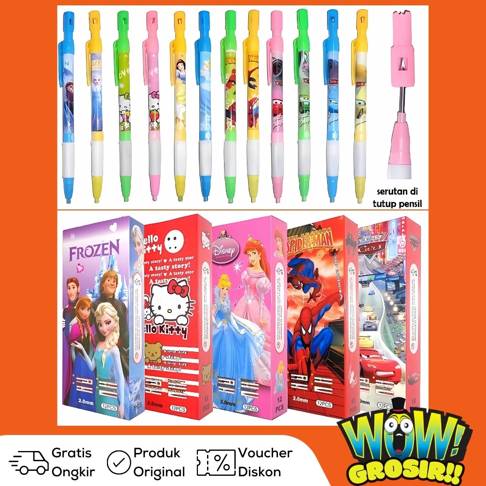 

GROSIR!!! (1 BOX BESAR isi 144 Pcs) PENCIL MECHANIC 2.0 / PENSIL MEKANIK BESAR 2B 2.0 FANCY KARAKTER