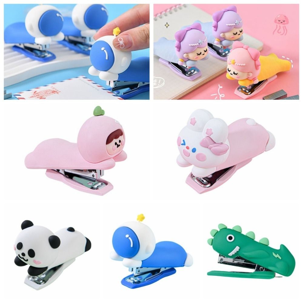 

Use 10# Staples Stapler Panda/Astronaut/Dinosaur Effortless Stapling Machine Mini Portable Labor-saving Bookbinding Machine
