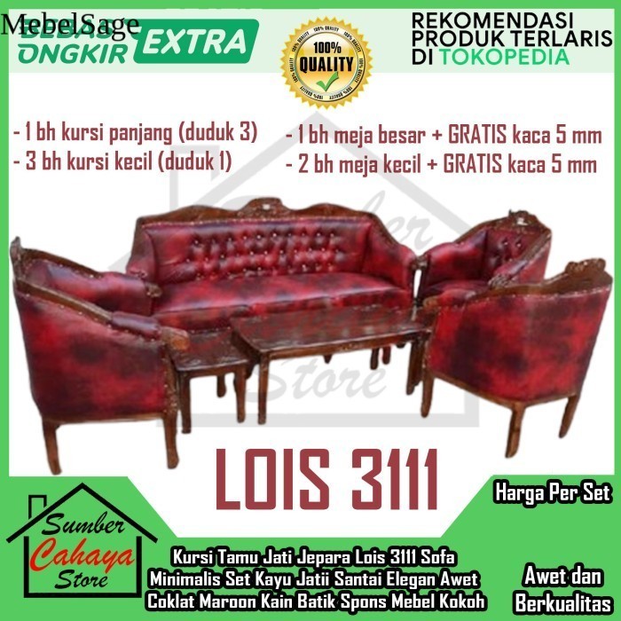 Kursi Tamu Jati Jepara Lois 3111 Sofa Minimalis Set Kayu Jatii Santai Elegan Klasik Nyaman Awet Taha