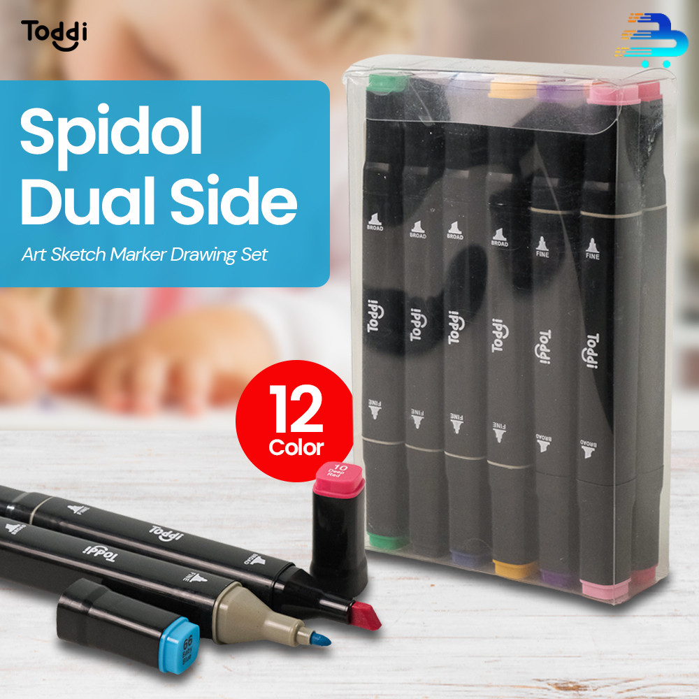

Alat Tulis / Toddi Spidol Dual Side Art Sketch Marker Drawing Set 12 Color