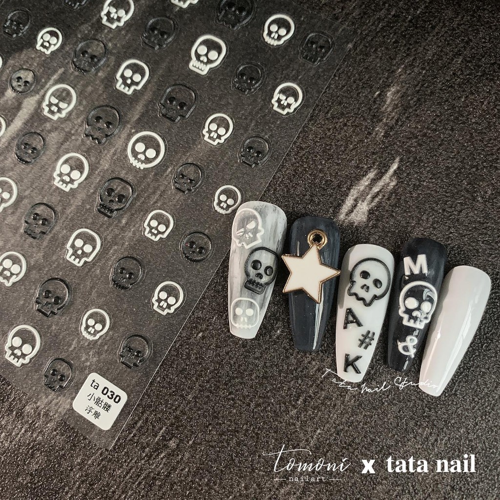 STIKER KUKU / NAIL STICKER Premium Motif SKULL / Tengkorak Emboss / Timbul Collab with TA NAILS TA-0