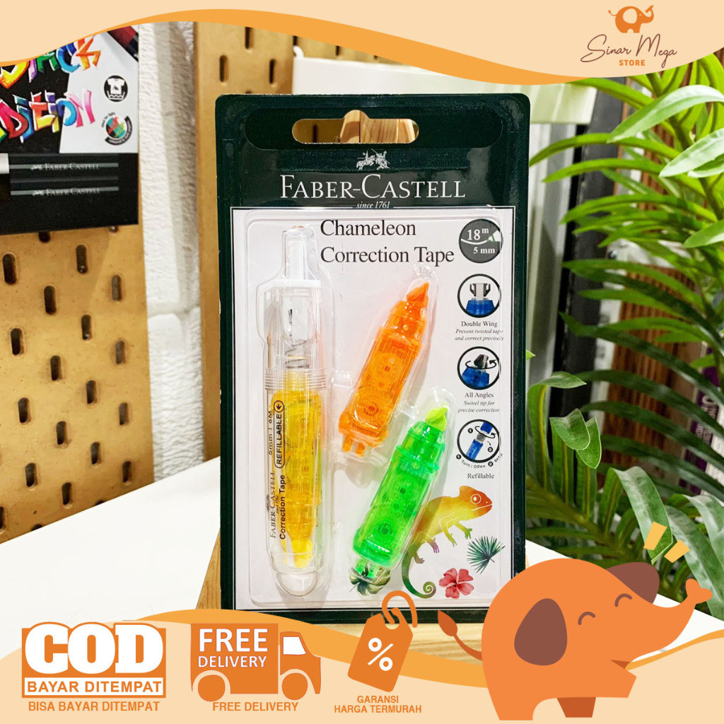 

Faber Castell Chameleon Correct Tape + 2 Refill Bar "Transparan" Tip-Ex Pita Kertas