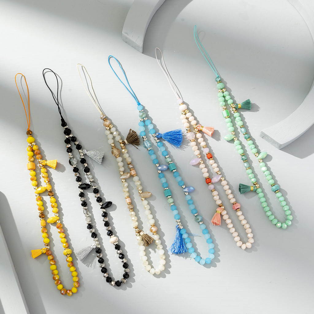 

Fashion Colorful Tassel Pendant Telephone Chain Acrylic Beads Cellphone Lanyard Hanging Cord For Women Phone Strap Jewelry