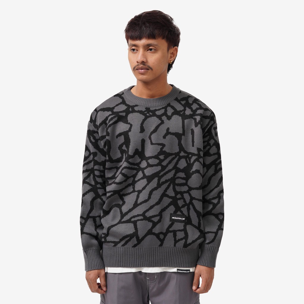 SWEATER CREWNECK KNITWEAR RAJUT CASUAL PRIA WANITA FULL PRINT ABU ABU FRIDAY KILLER | MIRROR KNIT DG