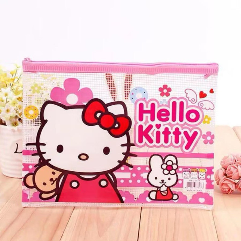 

(CCK STORE) Map Folder Plastik Mika Bening premium Jaring Karakter Doraemon dan Hello Kitty