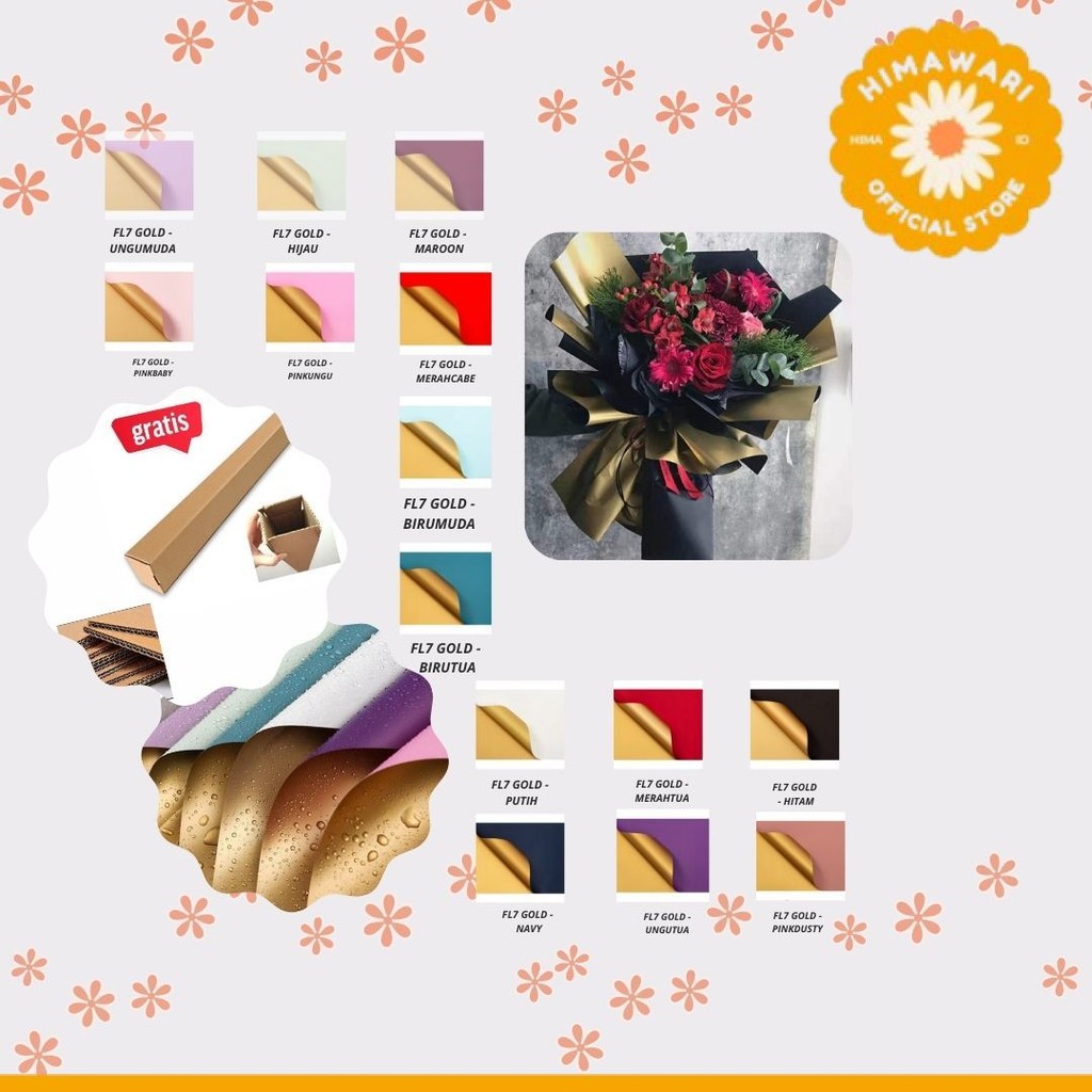 

HIMA - FL7 GOLD 5Lembar-Kertas Bunga Buket Dua Warna Gold/Kertas Buket Bunga Florist Cellophane Bi Color Gold - GROSIR