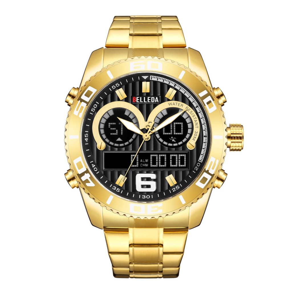 BUY 1 GET 1   JAM TANGAN BELLEDA 9313 RANTAI DUAL TIME ANTI AIR JAM TANGAN ANALOG DIGITAL